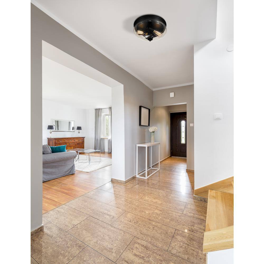 13 in. 2-Light Matte Black Flush Mount with Matte Opal Shade - Hercitys