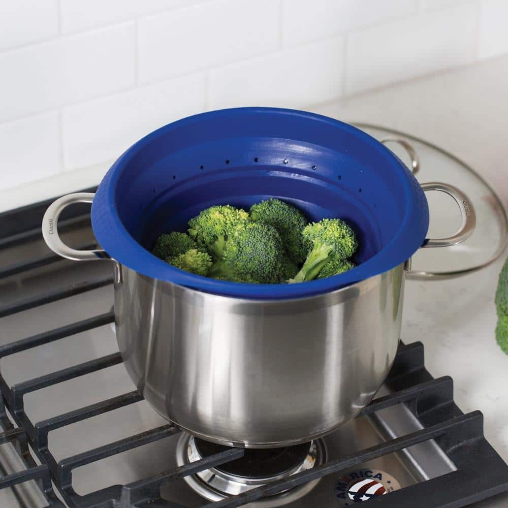 4 Qt. Collapsible Silicone Colander in Blue - Hercitys