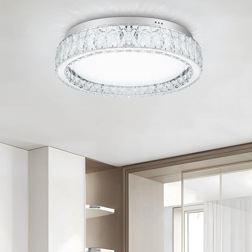 13.7 in. 1-Light Modern Crystal Chrome LED Flush Mount Ceiling Light - Hercitys