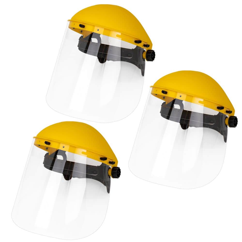 3-Pack, Yellow/Clear, Reusable Face Shield with Ratchet - Hercitys
