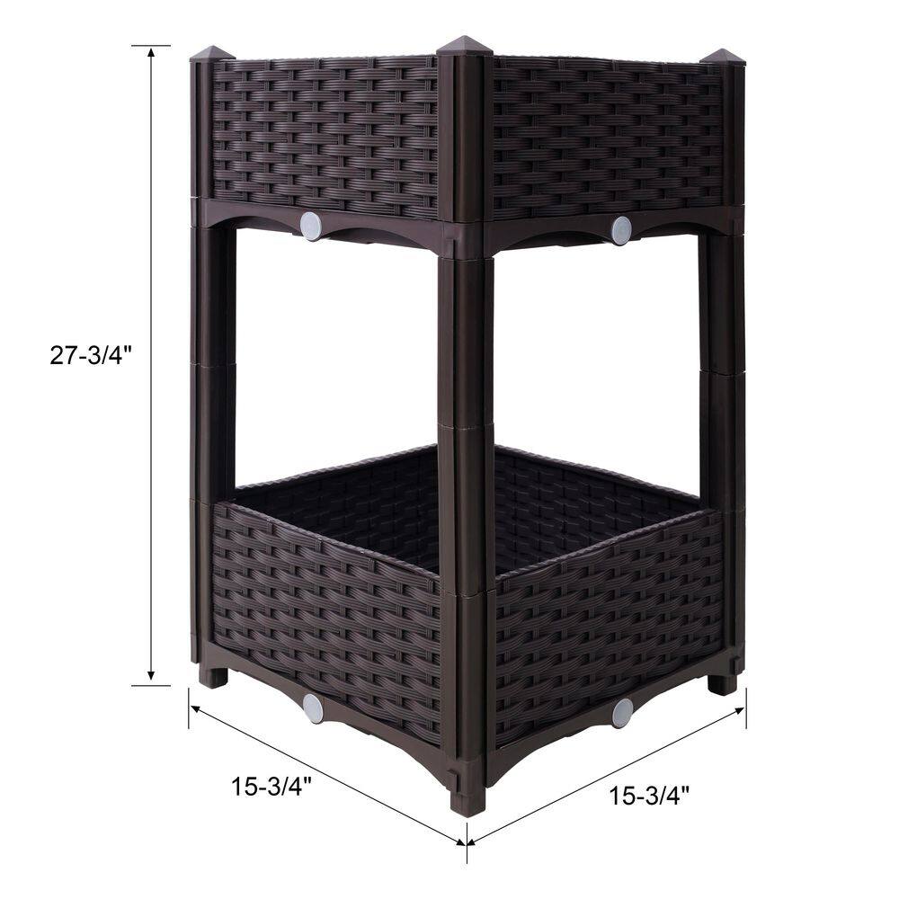 15.7 in. x 15.7 in. x 27.7 in. Plastic Planter Raised Beds, Elevated Planter Garden Box with Drainage Plug, Brown - Hercitys