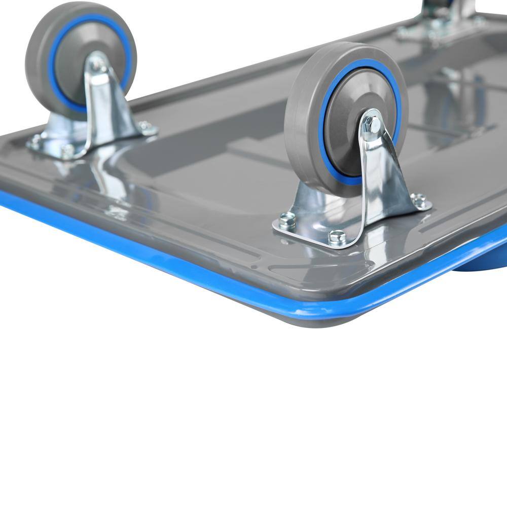 17 cu. ft. Metal Garden Cart 660 lbs. Capacity 4-Wheel Blue Steel Folding Hand Truck - Hercitys