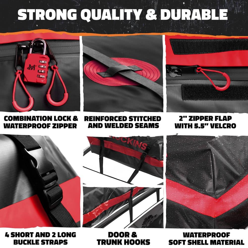 45 Cu Ft. Red Waterproof Roof Top Cargo Bag (75 in. x 48 in. x 22 in.) with PVC Mat, Straps, Hooks, Lock and Carry Case - Hercitys