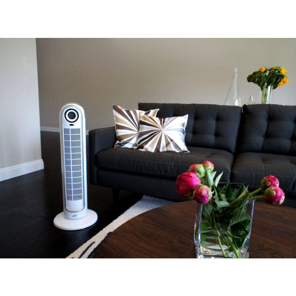 33 in. 3-Speeds Tower Fan in White with Carry Handle, Oscillating, Remote Control, Sleep Function and Timer - Hercitys