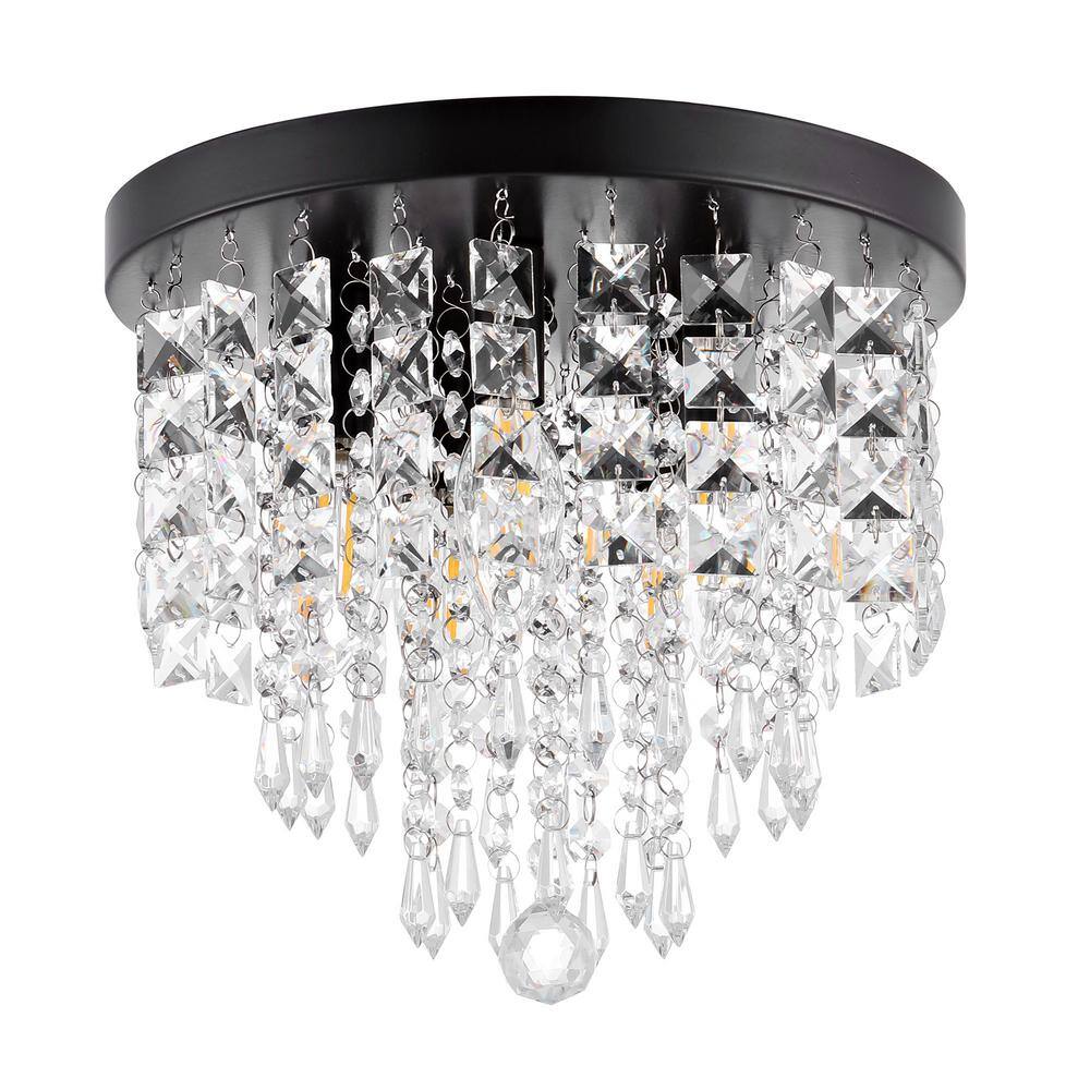 11 in. 5-Light Oil Rubbed Bronze Flush Mount Chandelier with Clear K9 Crystals - Hercitys