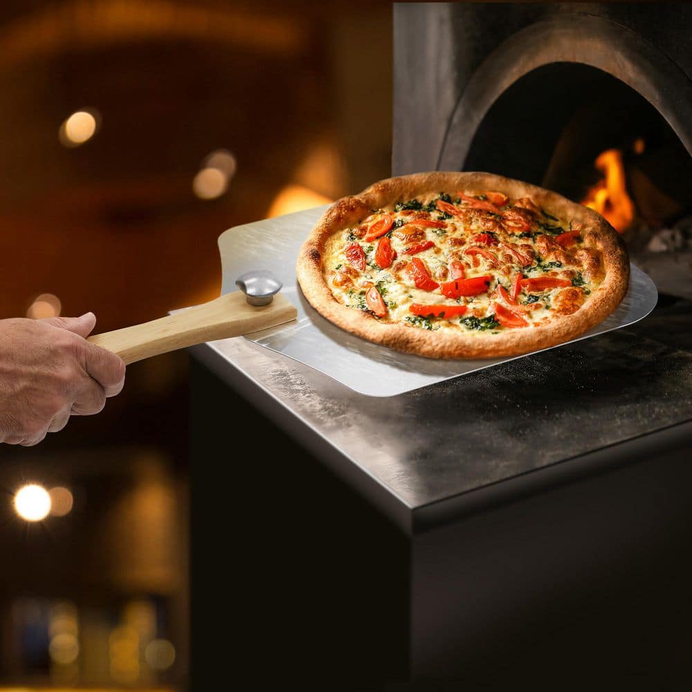 12 in. x 14 in. Aluminum Pizza Peel with Foldable Wood Handle - Hercitys