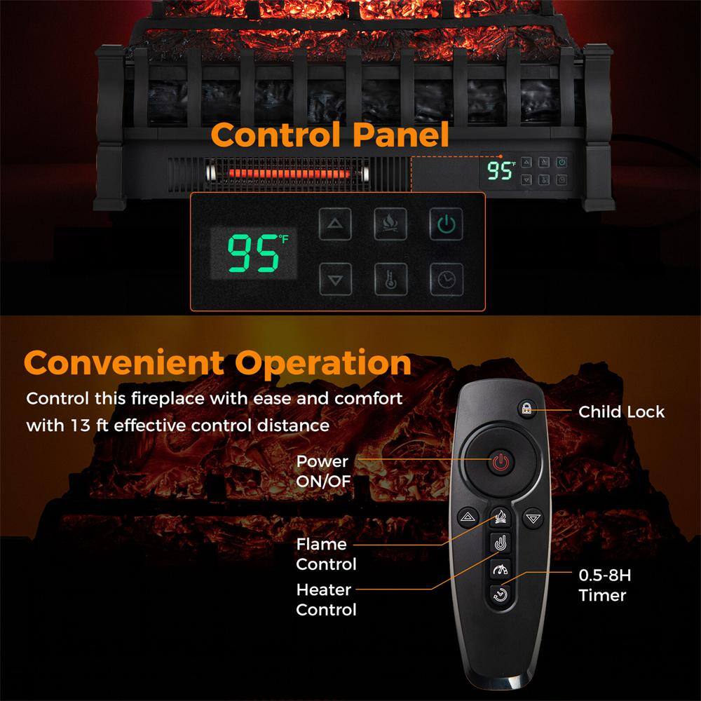 23 in. Freestanding Electric Fireplace Heater Fireplace Logs Inserts Infrared Quartz Heater in Black - Hercitys