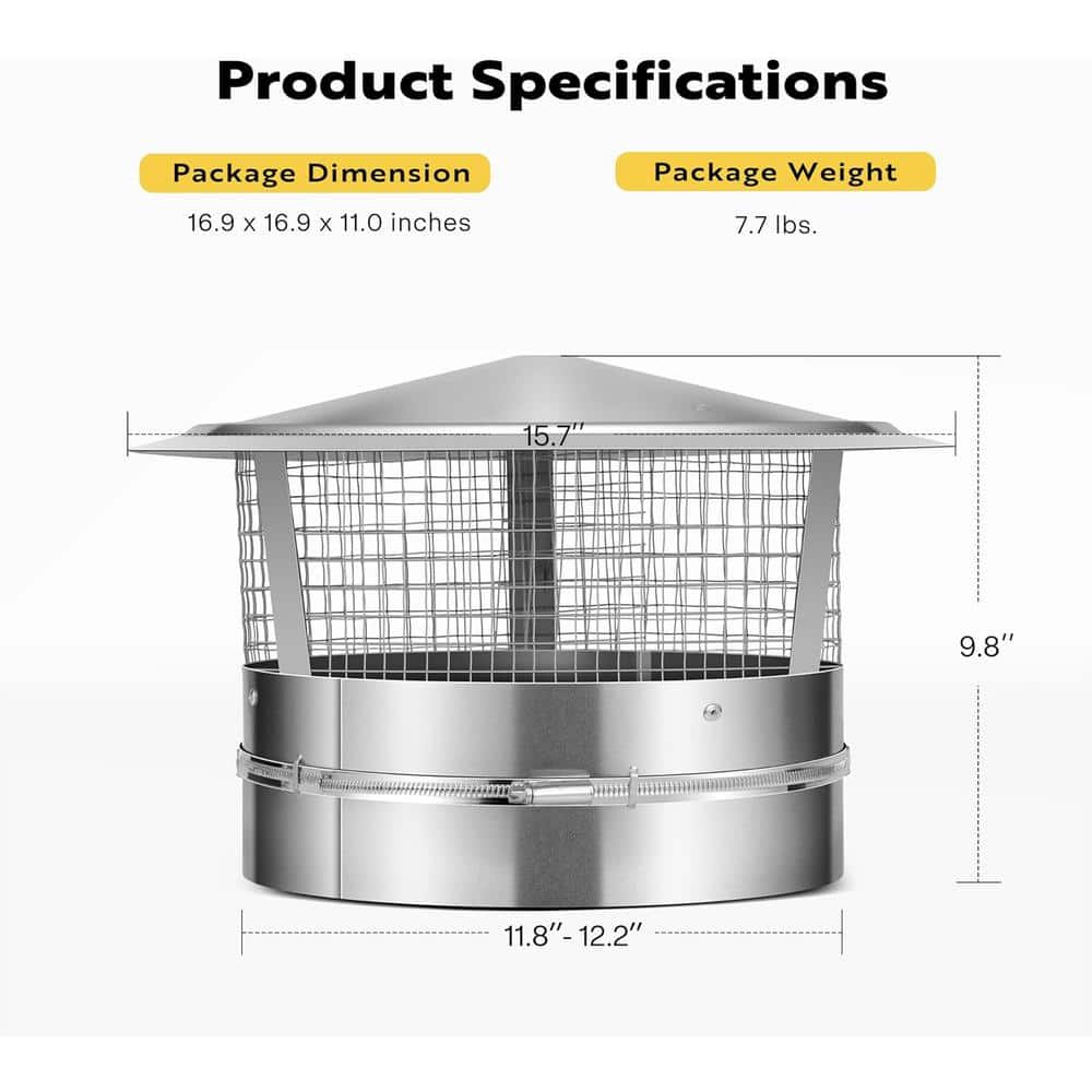 12 in. x 12 in. Round Adjustable Galvanized Steel Cone Top Chimney Cap - Hercitys
