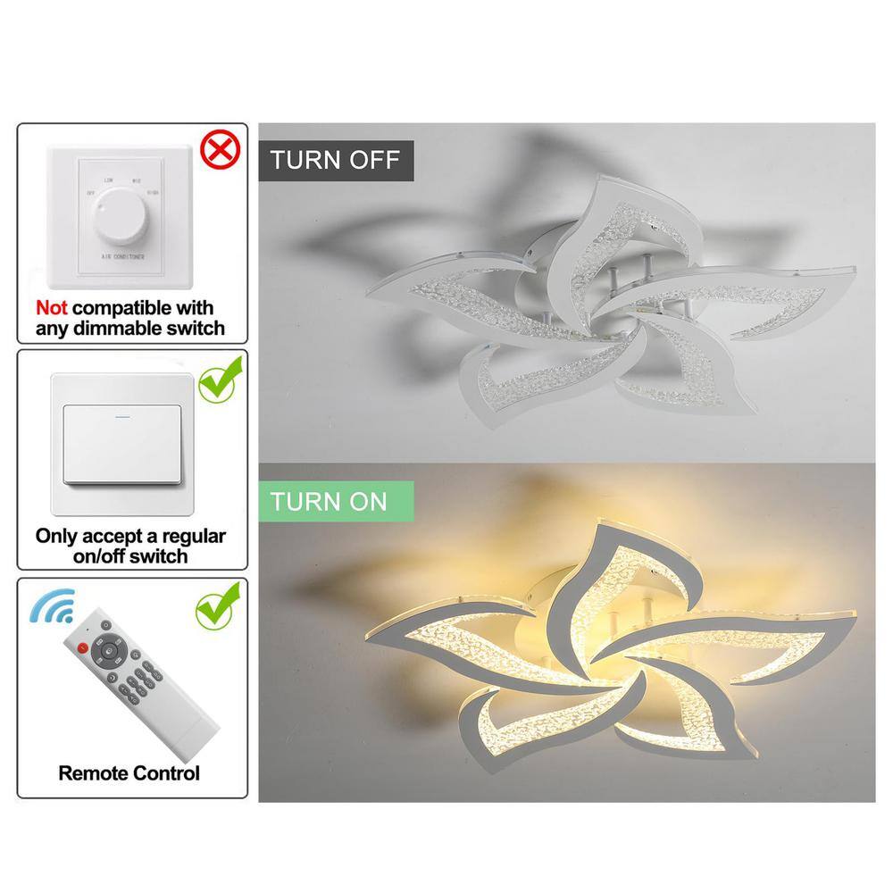 23.2 in. Selectable LED Flower Shape Design Dimmable Chandelier Flush Mount Ceiling Lights White - Hercitys