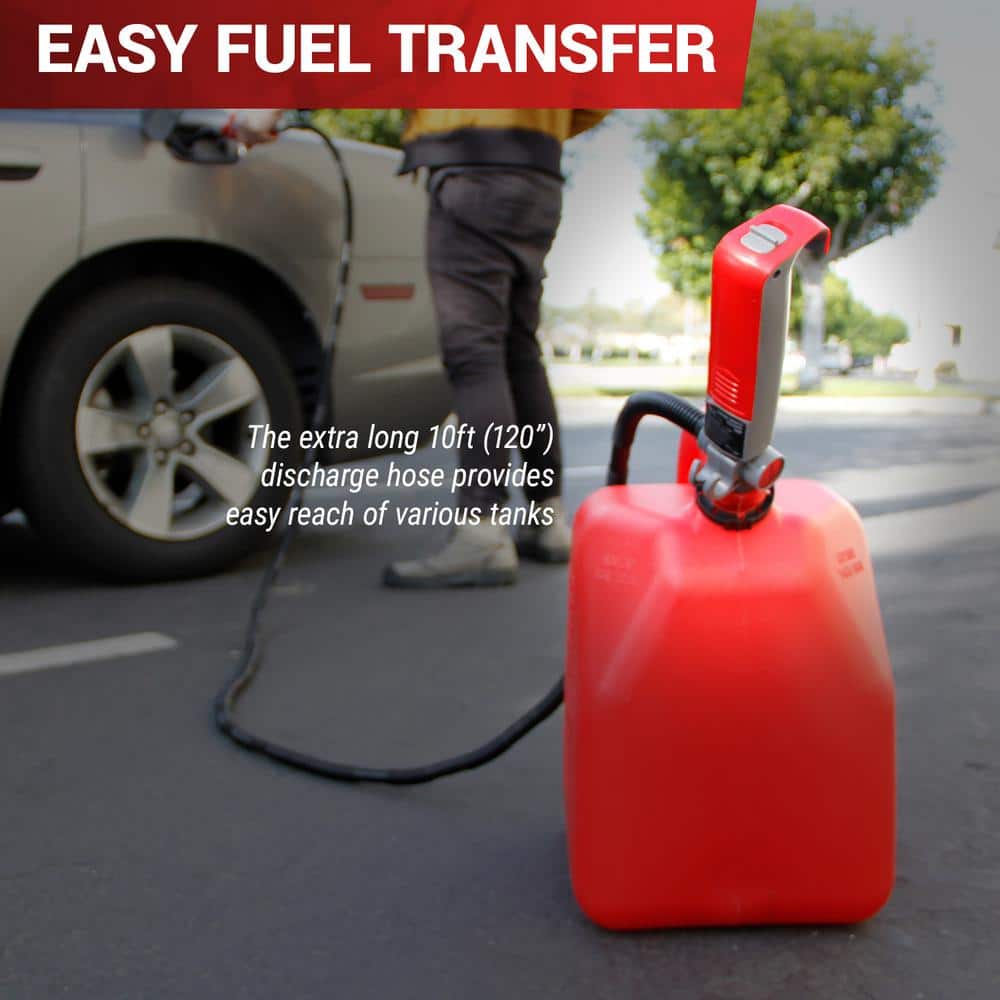 2.4 GPM XL Telescopic Battery Powered Fuel Transfer Pump with 10 ft. Hose for Fuel Cans Up to 5 Gal. in Capacity - Hercitys