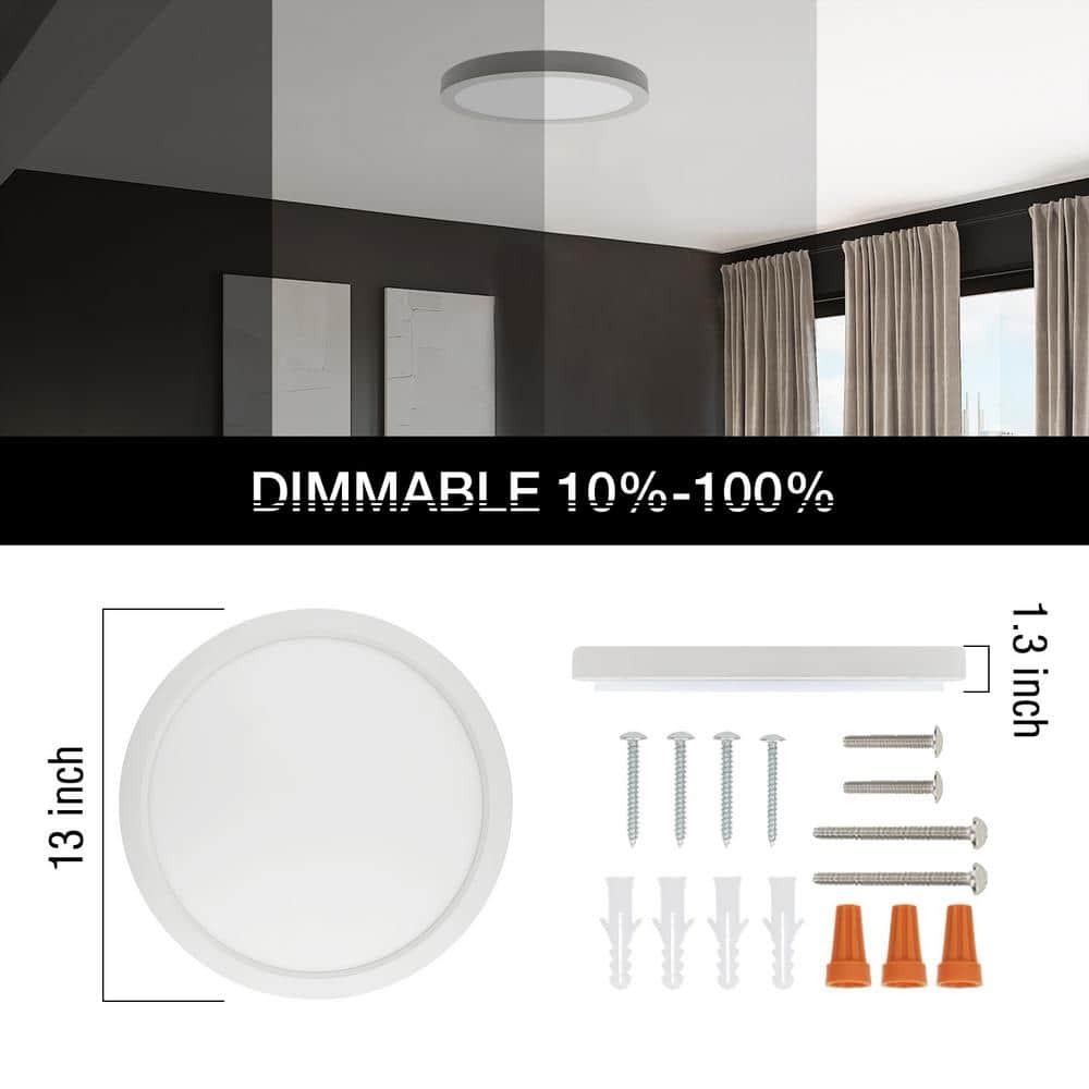 13 in. LED Flush Mount Ceiling Light with Night Light, 24W, 2400lm, 3000K/4000K/5000K Selectable - Hercitys