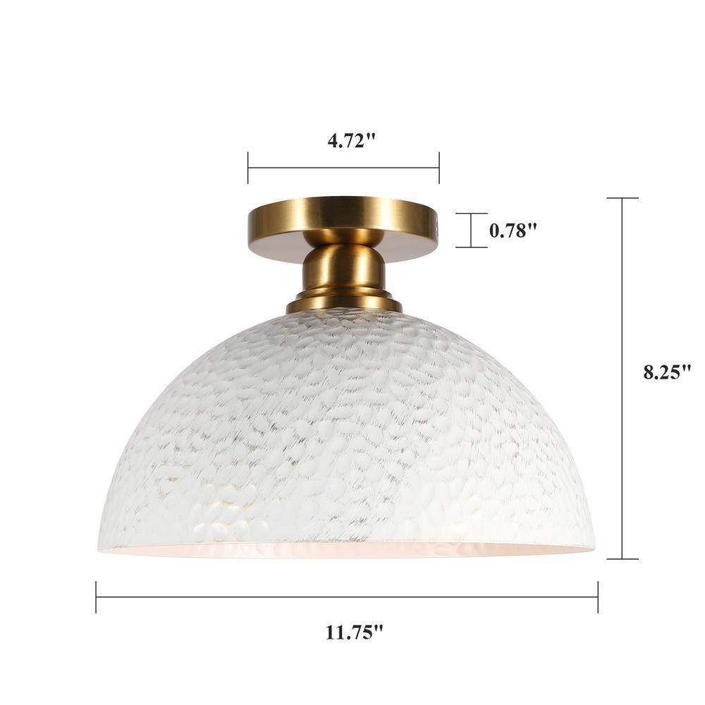 11.75 in. 1-Light Gold Farmhouse Semi-Flush Mount Ceiling Light With White Metal Shade - Hercitys