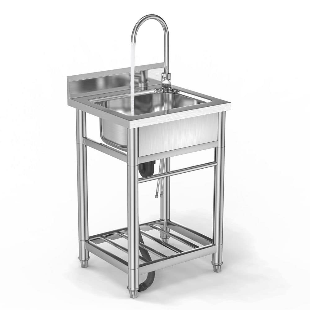 22 in. W Freestanding Stainless Steel 1-Compartment Commercial Laundry/Utility Sink with Faucet and Drain - Hercitys