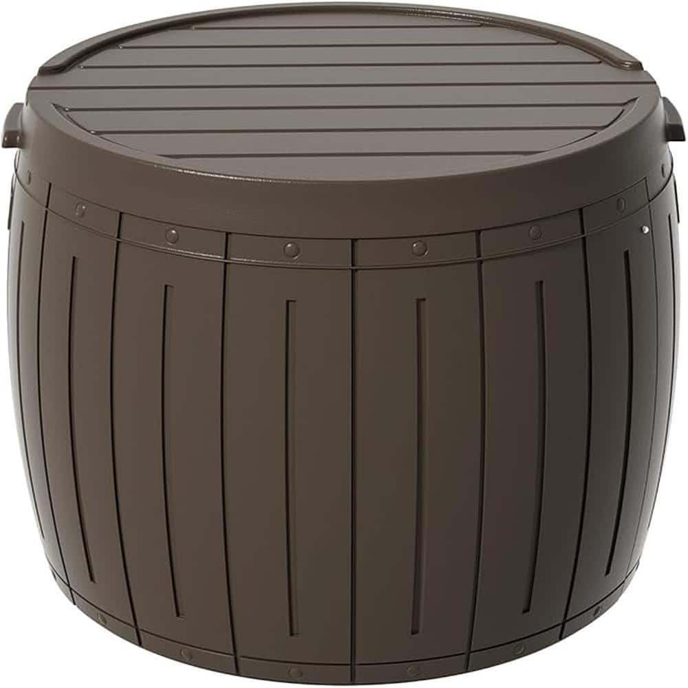 33 Gal. Resin Brown Round Storage Deck Box for Indoor and Outdoor - Hercitys