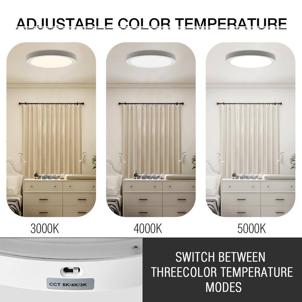 13 in. LED Flush Mount Ceiling Light with Night Light, 24W, 2400lm, 3000K/4000K/5000K Selectable - Hercitys