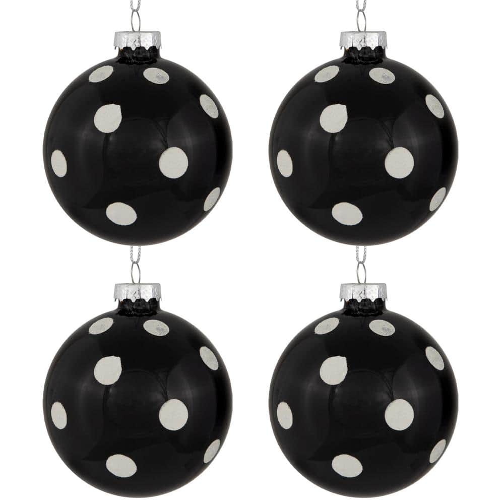 3 in. (80 mm) Black and White Polka Dots Christmas Glass Ball Ornaments (Set of 4) - Hercitys