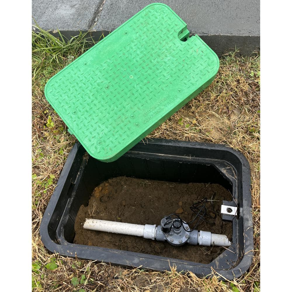 14 in. x 19 in. Rectangular Irrigation Valve Box and Lid, Black Box, Green Lid - Hercitys