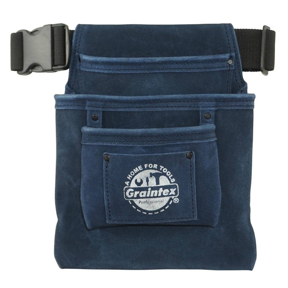 3-Pocket Nail and Tool Pouch with Navy Blue Suede Leather w/Belt - Hercitys