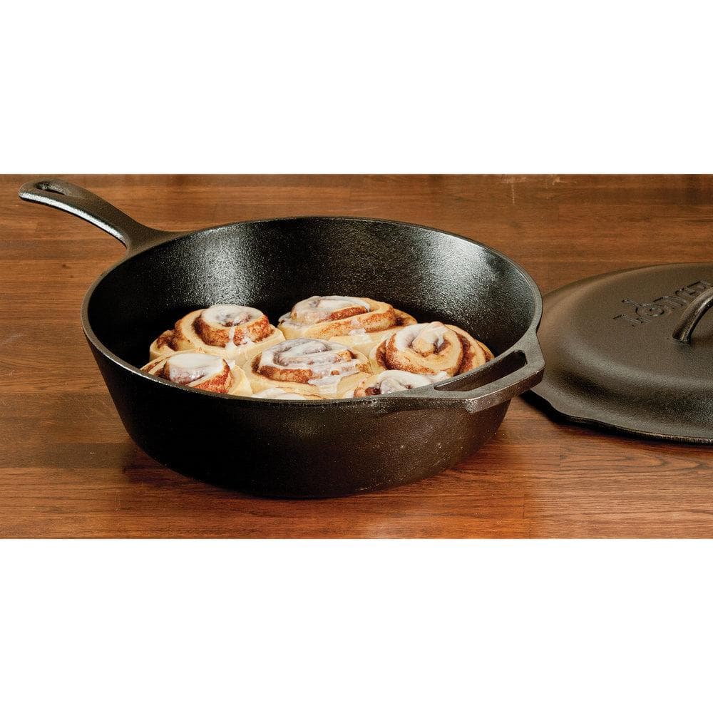 12 in. Cast Iron Deep Skillet in Black with Lid - Hercitys
