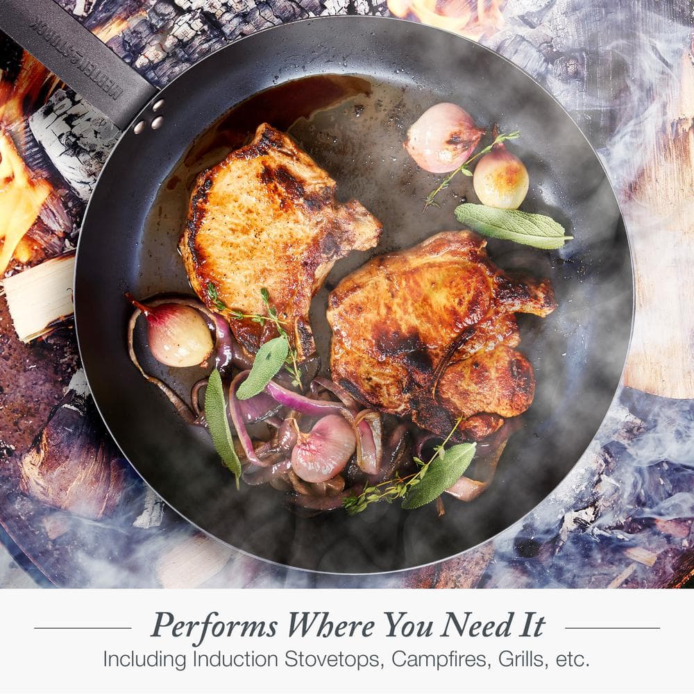 10 in. Black Carbon Steel Open Frying Pan - Hercitys