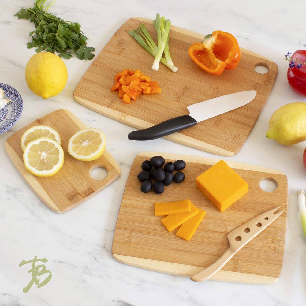 2-Tone Bamboo Cutting Board Set – 3-Piece Flat Grain Serving and Cutting Boards - Hercitys