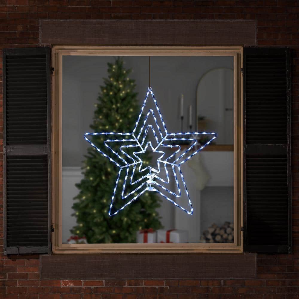 24 in. LED Lighted Layered Stars 8 Function Christmas Window Silhouette - Hercitys