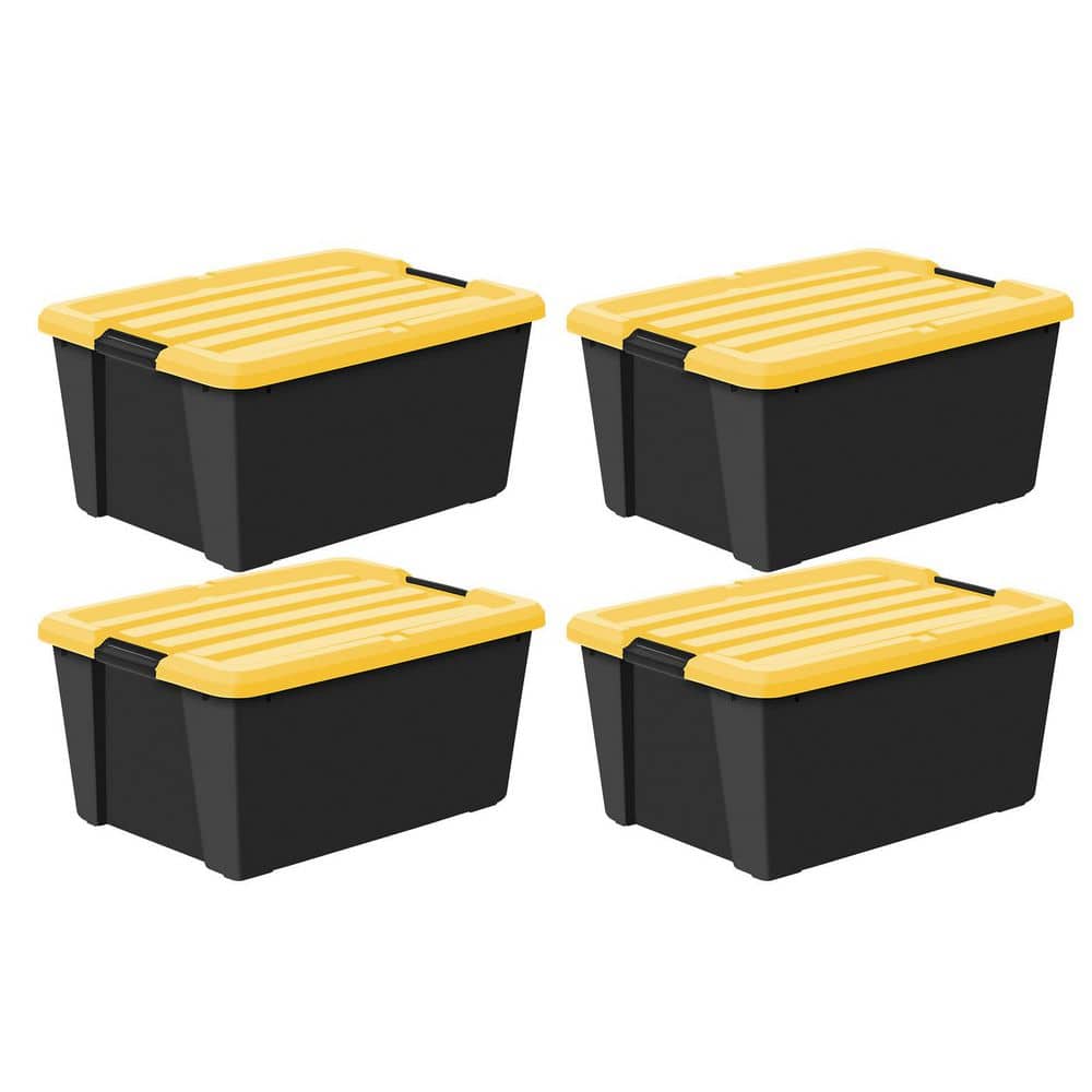 45 qt. /11.25 Gal. Plastic Storage Bins with Lids, Black, Latching, Stackable, Totes 4Pk - Hercitys