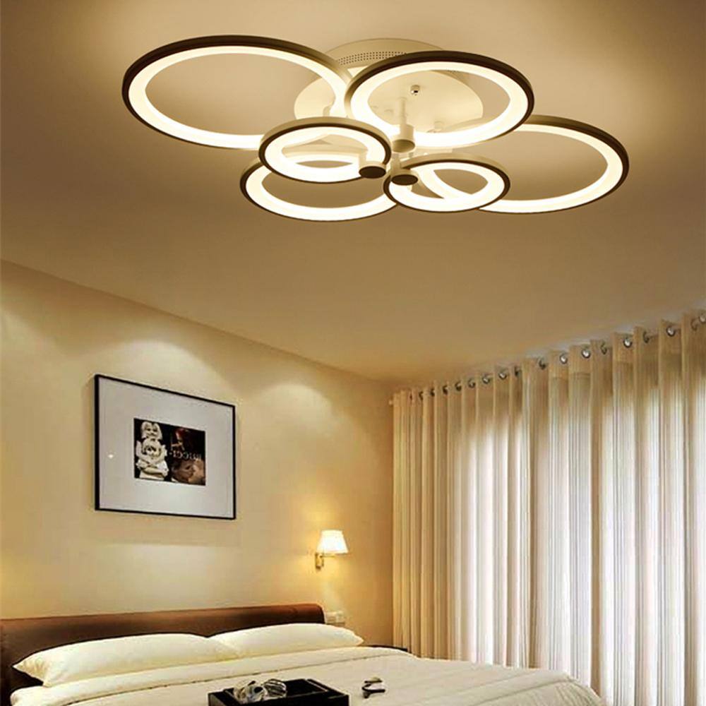 32.7 in. 6 Head Black Modern Acrylic Selectable LED Semi-Flush Mount Ceiling Light with Remote Control - Hercitys