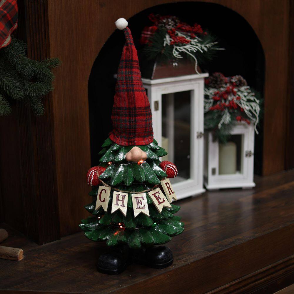 28 in. H Polyresin Christmas Tree Cheer Gnome Decoration with Color Changing LED Lights - Hercitys