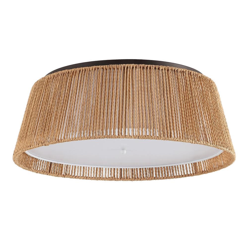 20 in. 3-Light Bronze Hand Woven Rope Flush Mount - Hercitys