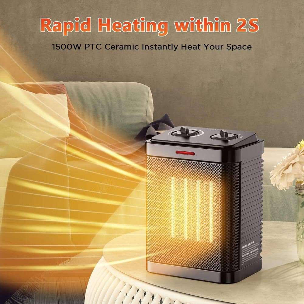 5.87″ 1500W Portable Electric Indoor Convection Ceramic Space Heater w/ Thermostat, Overheating and Tip-Over Protection - Hercitys