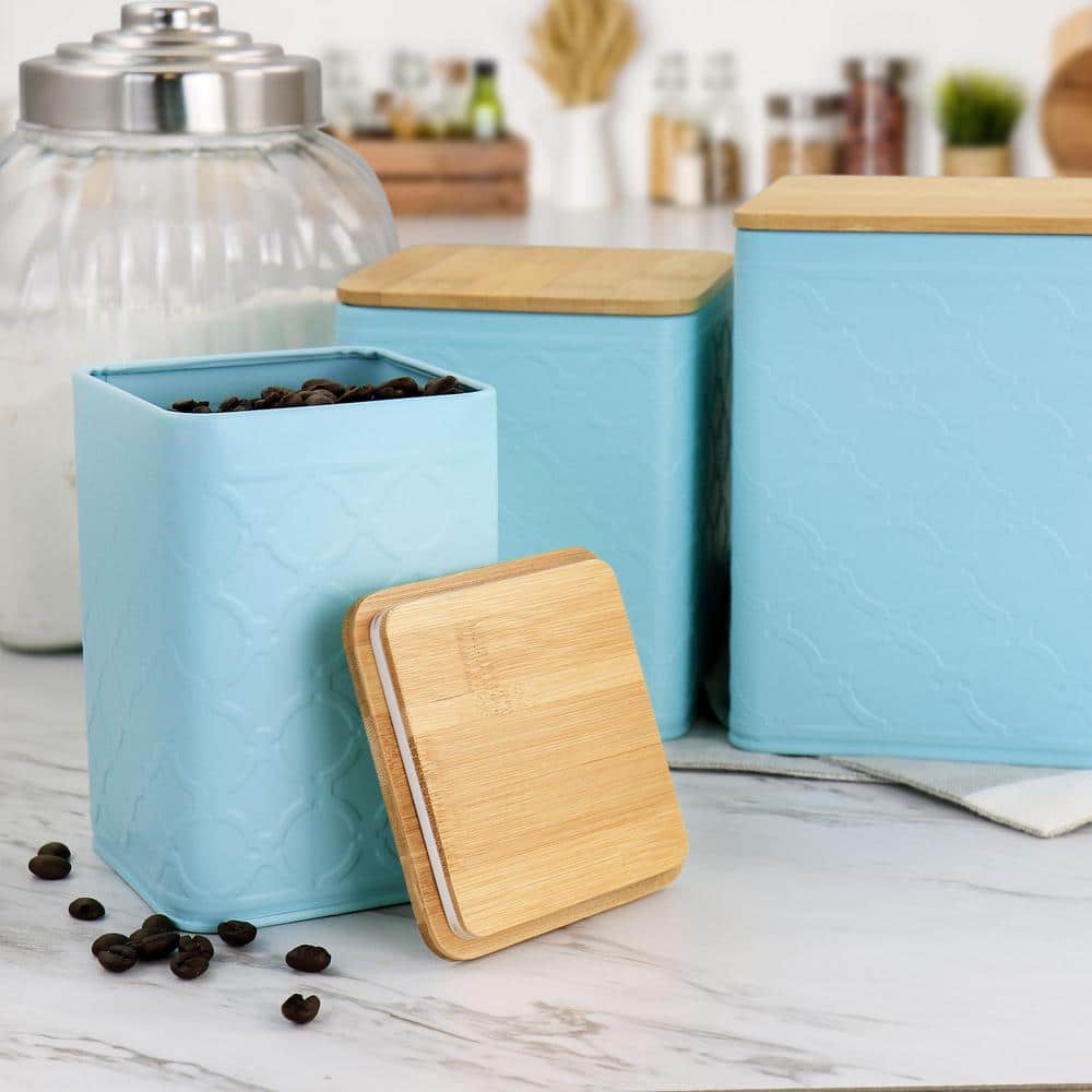 3-Piece Square Iron Canister Set in Turquoise - Hercitys
