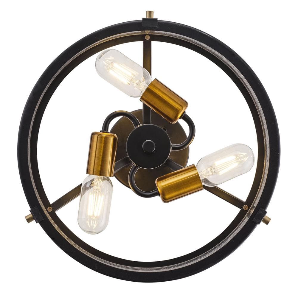 15.7 in. 3-Light Industrial Black Semi-Flush Mount Ceiling Light with Seeded Glass Shade - Hercitys
