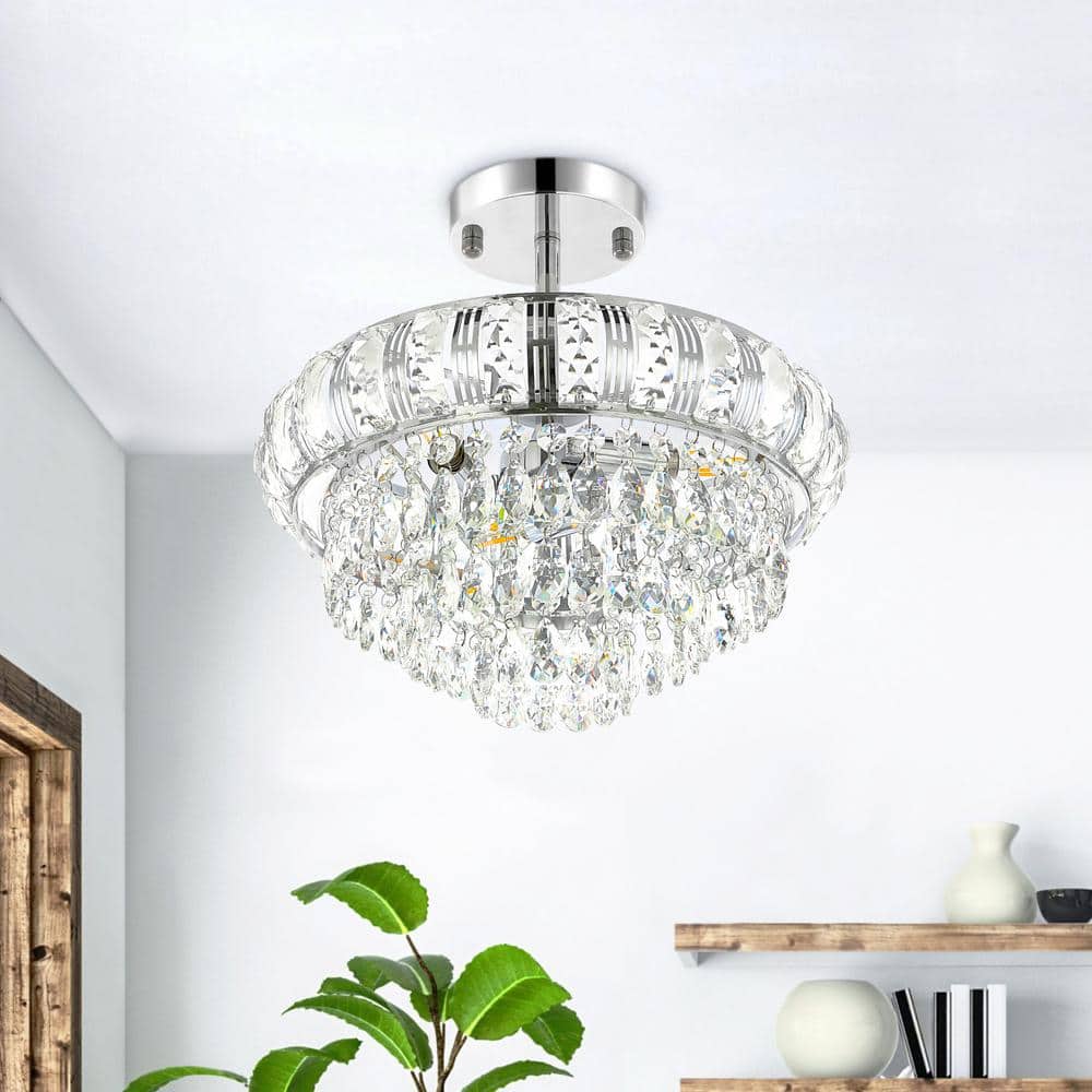 11.6 in. 3-Light Chrome Glam Crystal Semi-Flush Mount Chandelier - Hercitys