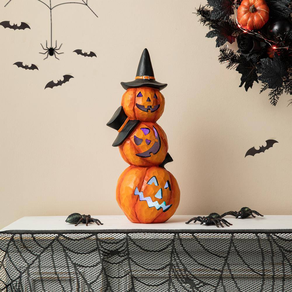 14.25 in. H Halloween Lighted Stacked Resin Pumpkin Table Decor - Hercitys