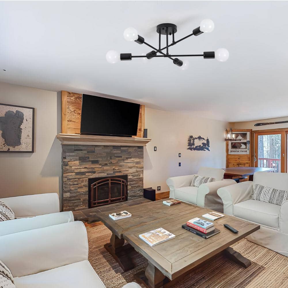 20.66 in. 6-Light Black Sputnik Modern Semi-Flush Mount Ceiling Light - Hercitys