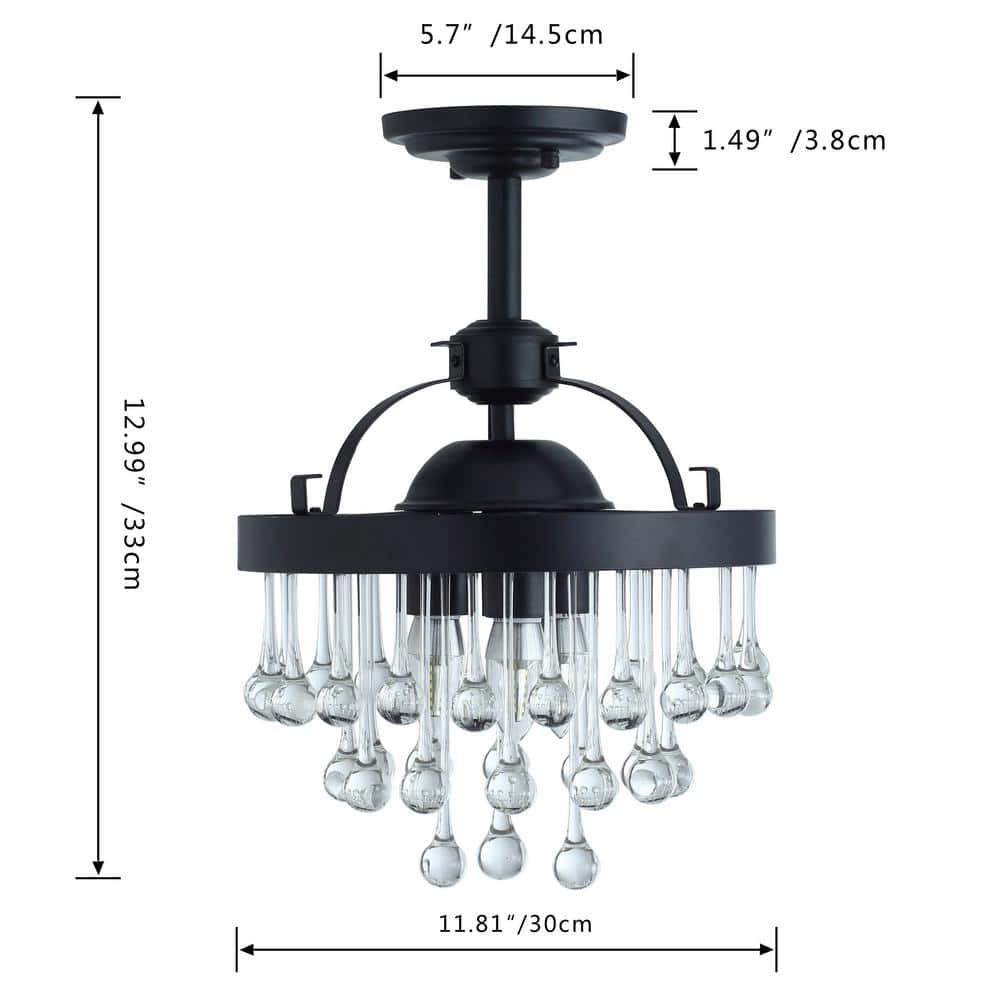 11.8 in. 3-Light Modern Crystal Semi-Flush Mount - Hercitys