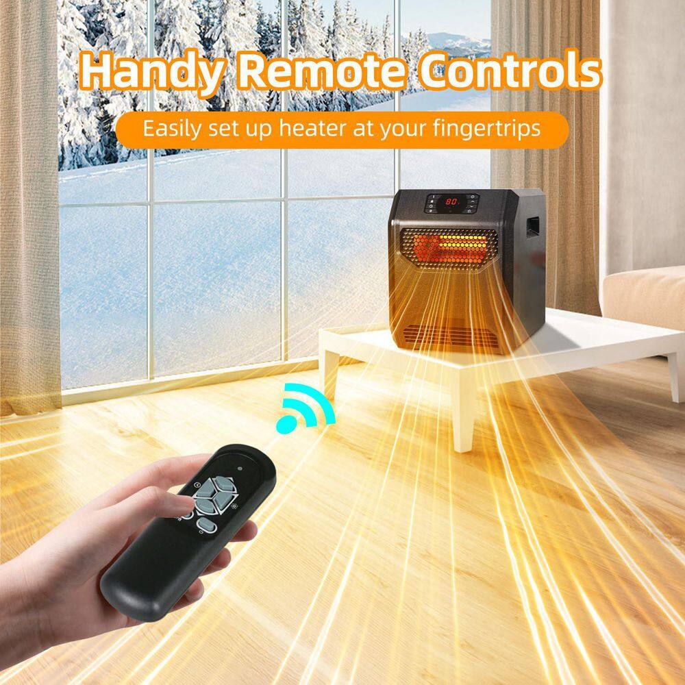 1500-Watt Black 4 element infrared wood heater with Timer, LED Display, Child Lock - Hercitys