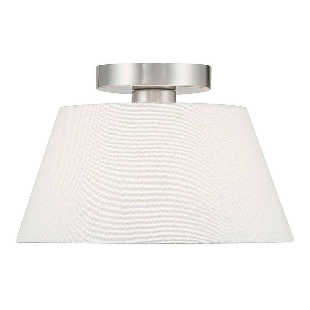 12 in. W x 7.5 in. H 1-Light Brushed Nickel Modern Semi-Flush Mount with White Linen Fabric Shade - Hercitys