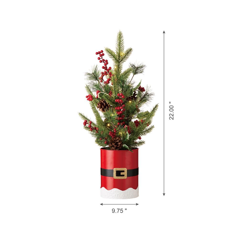 22 in. H Lighted Santa Belt Potted Table Tree - Hercitys
