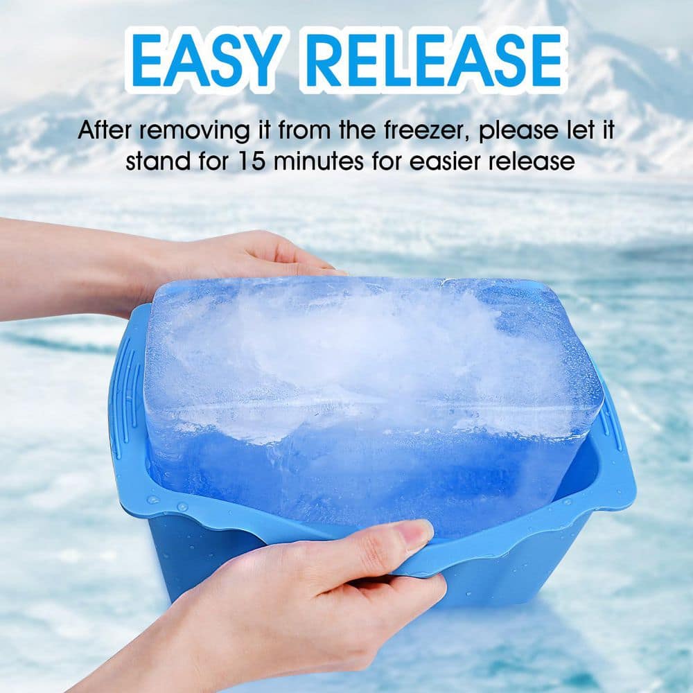4-Pack Blue Extra Large Ice Cube Mold, Reusable Silicone Ice Cube Tray, 25 lb. Ice Bath Water Chiller Ice Mold - Hercitys