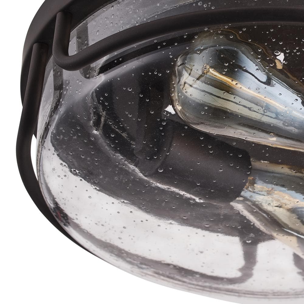 12.79 in. 2-Light Oil Rubbed Bronze Flush Mount Ceiling Light with Seeded Glass Shade Close to Ceiling Lighting Fixture - Hercitys