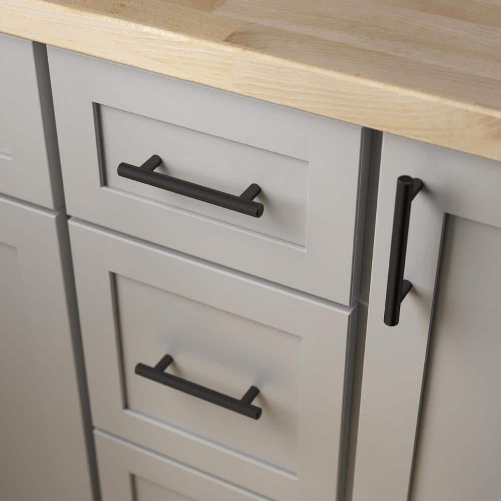 10-Pack Solid Bar 3-3/4 in. (96 mm) Modern Matte Black Cabinet Drawer Bar Pulls - Hercitys