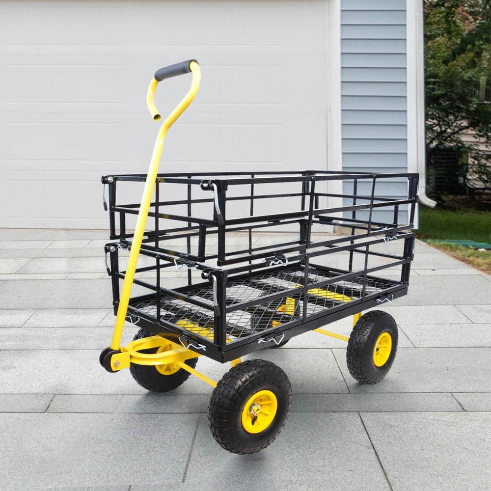 16.7 cu. ft. Metal Yard Wagon Garden Cart Removable Sides Black - Hercitys