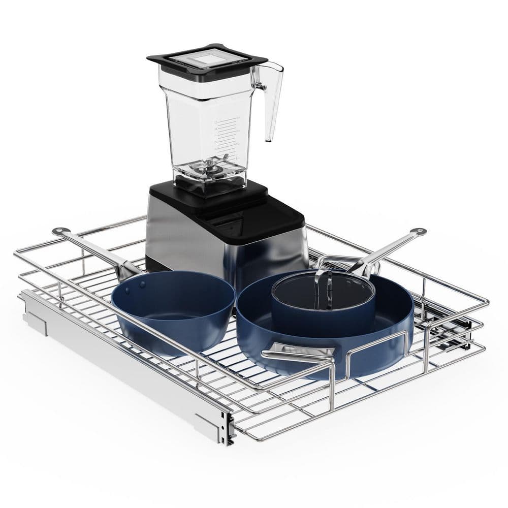 17 in. W x 21 in. D Silver Metal Pull Out Cabinet Organizer - Hercitys