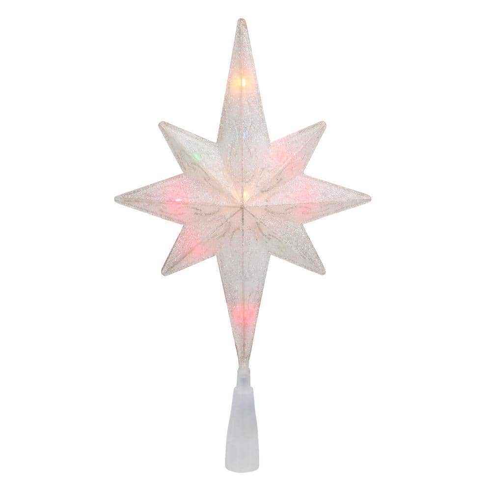 11 in. Frosted Bethlehem Star with Gold Scrolling Christmas Tree Topper in Multi-Lights - Hercitys