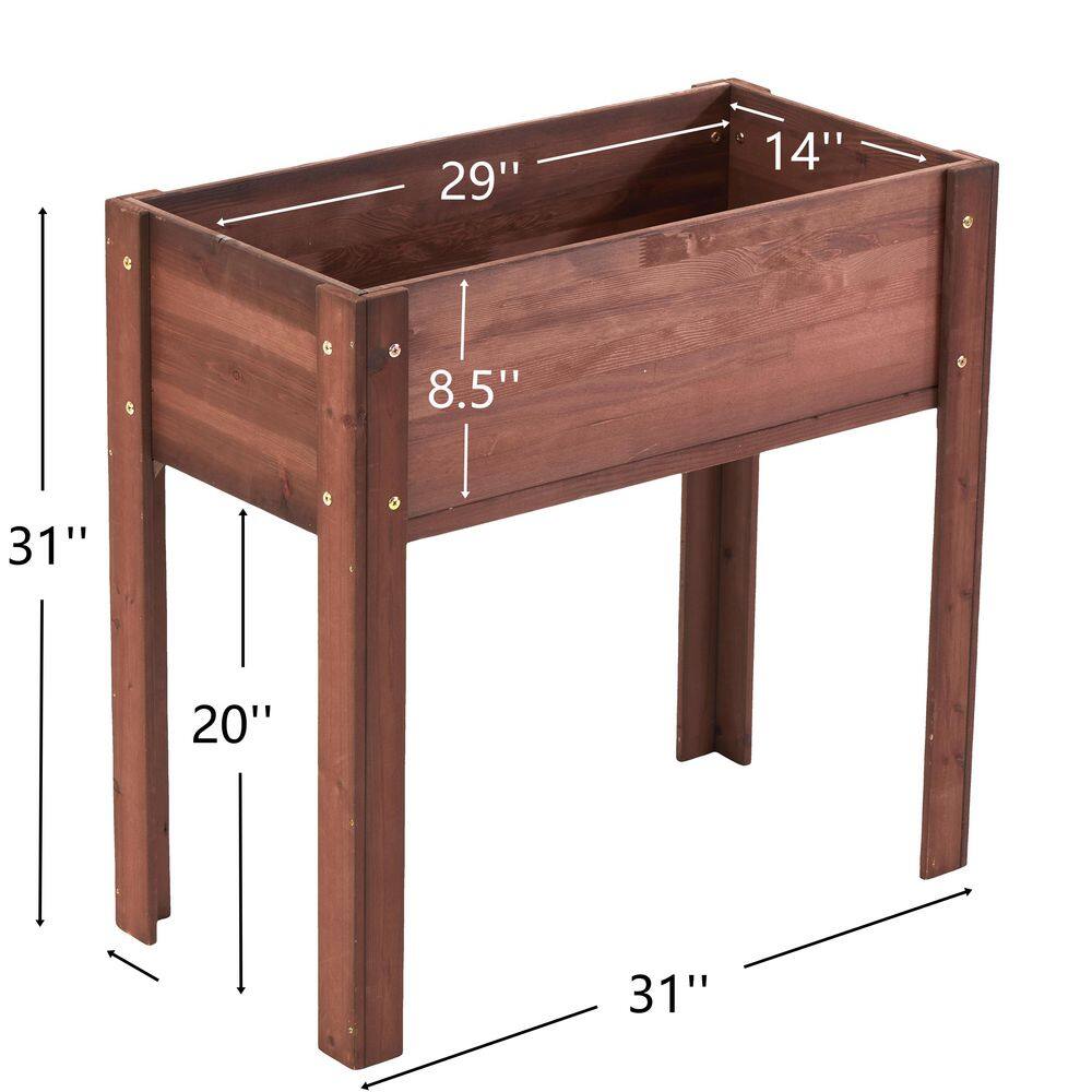 29 in. W x 14 in. D x 8.5 in. H Coffee Solid Wood Raised Garden Bed, Raised Planter Box - Hercitys
