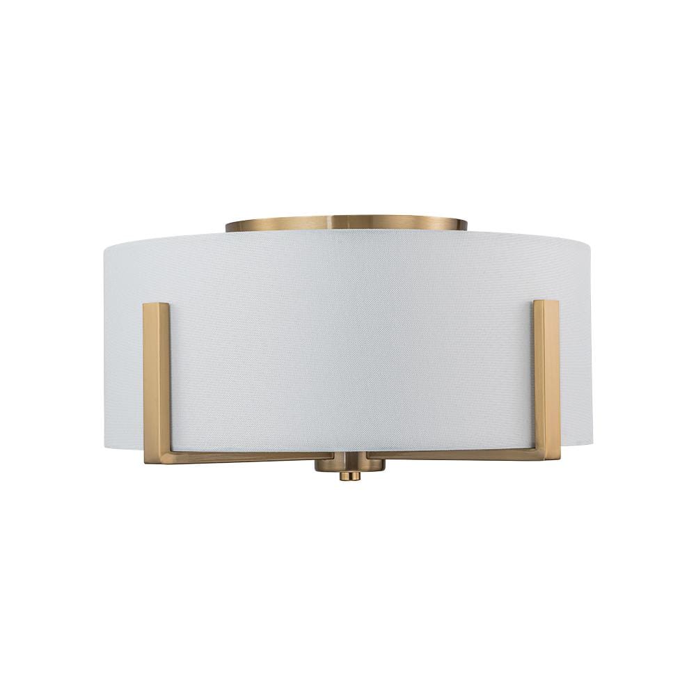 16.93 In. 2-Light Gold Plating Modern Flush Mount Ceiling Light Industrial Semi-Flush Mount With White Fabric Shade - Hercitys