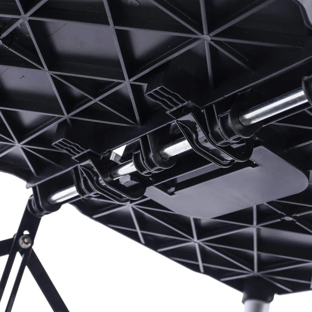 3-Layers Folding Collapsible Plastic Service Cart with Metal Frame, Black - Hercitys