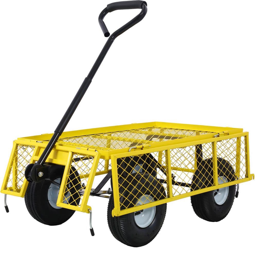 3 cu. ft. Steel Garden Cart Steel Mesh Removable Sides 550 lbs. Capacity Yellow - Hercitys
